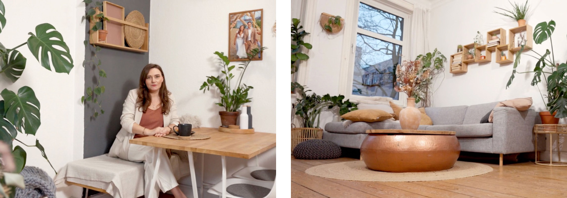 Wohnzimmer und Essecke in der SCHÖNER-WOHNEN-Designfarbe "Klassisches Schiefergrau"