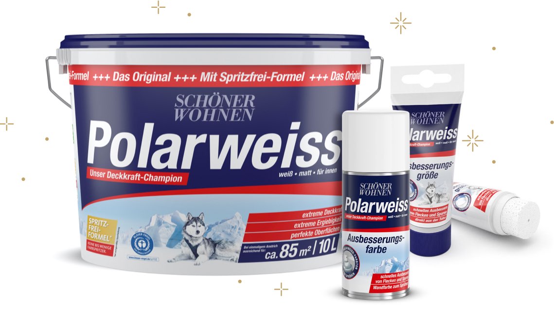Collage SCHÖNER-WOHNEN-Farbe Polarweiss Produkte