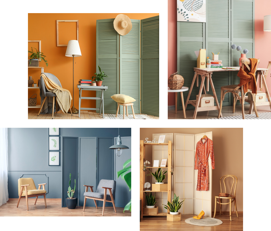 Paravents in verschiedenen SCHÖNER-WOHNEN-Farbe Designfarben