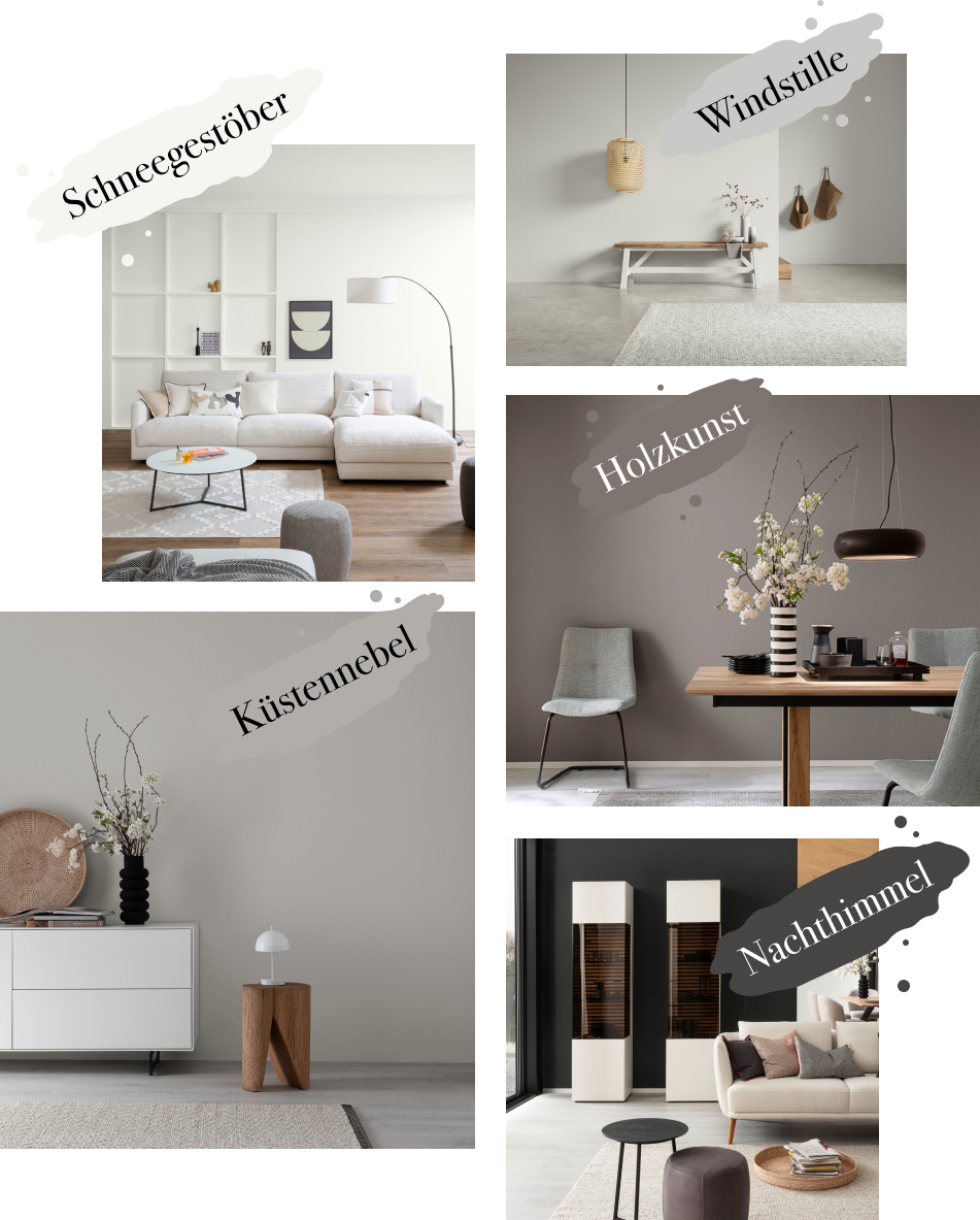 SCHÖNER-WOHNEN-Farbe Naturell Kreidefarbe "Schneegestöber", "Windstille", "Küstennebel", "Holzkunst", "Nachthimmel"