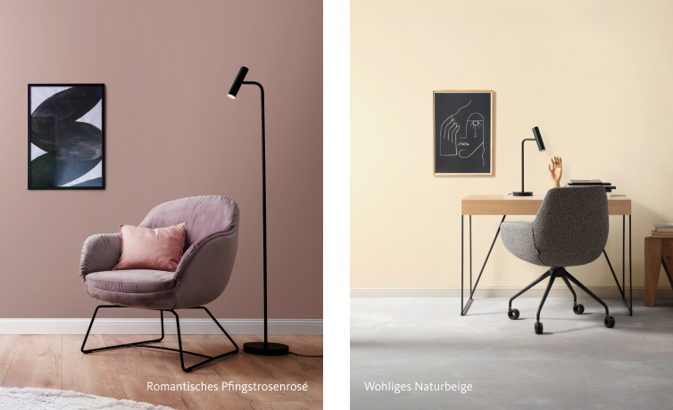 SCHÖNER-WOHNEN-Farbe Designfarben "Romantisches Pfingstrosenrosé" und "Wohliges Naturbeige"als Wandfarbe