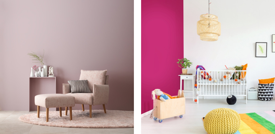 Pinke und rosafarbene Farbakzente im Wohn- und Kinderzimmer