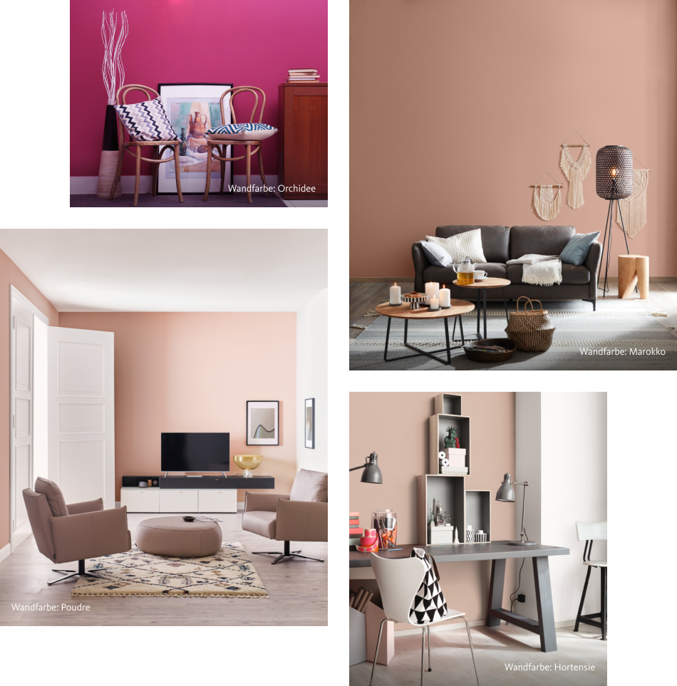 Verschiedene Farbvariationen der Farbe Rosa von SCHÖNER-WOHNEN-FARBE