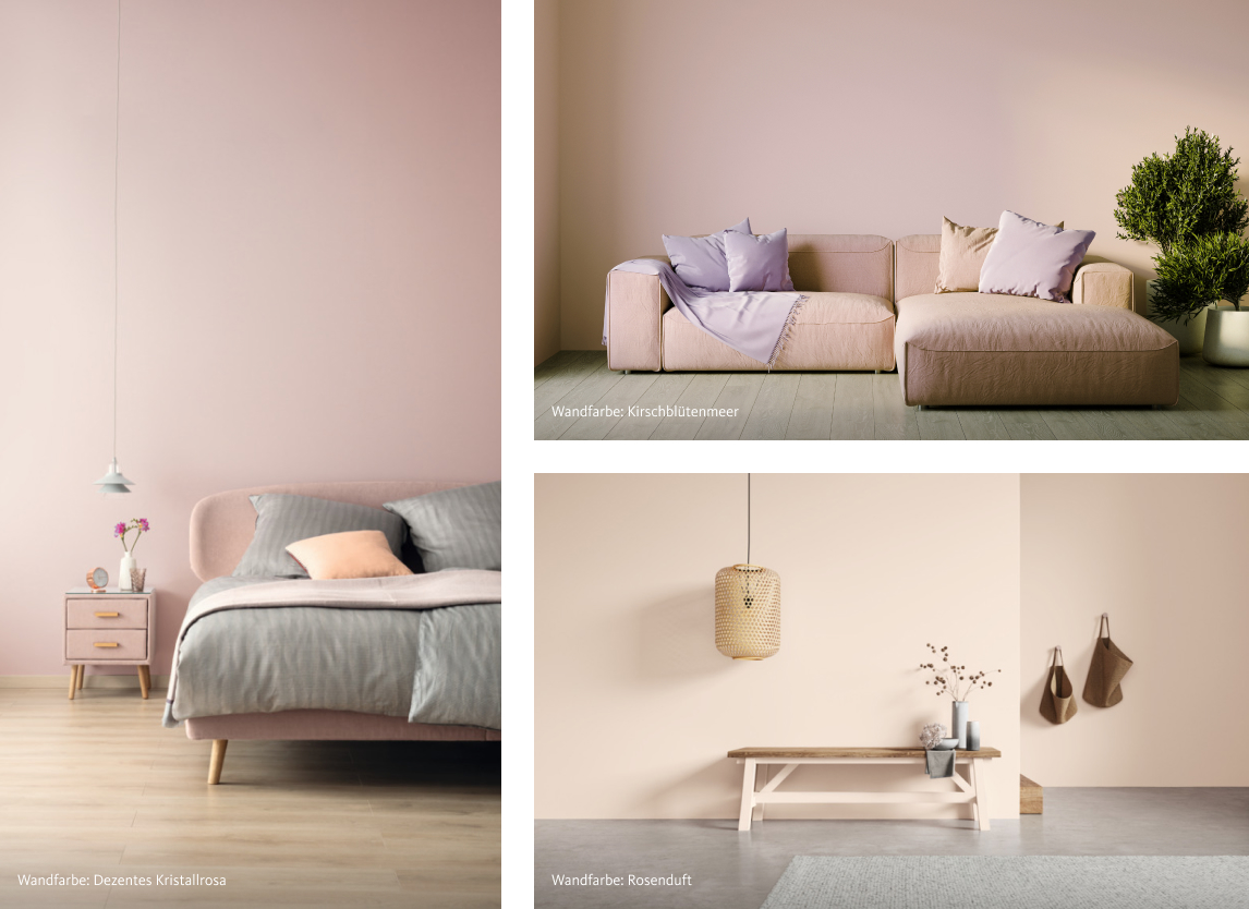 Verschiedene Farbvariationen der Farbe Rosa von SCHÖNER-WOHNEN-FARBE